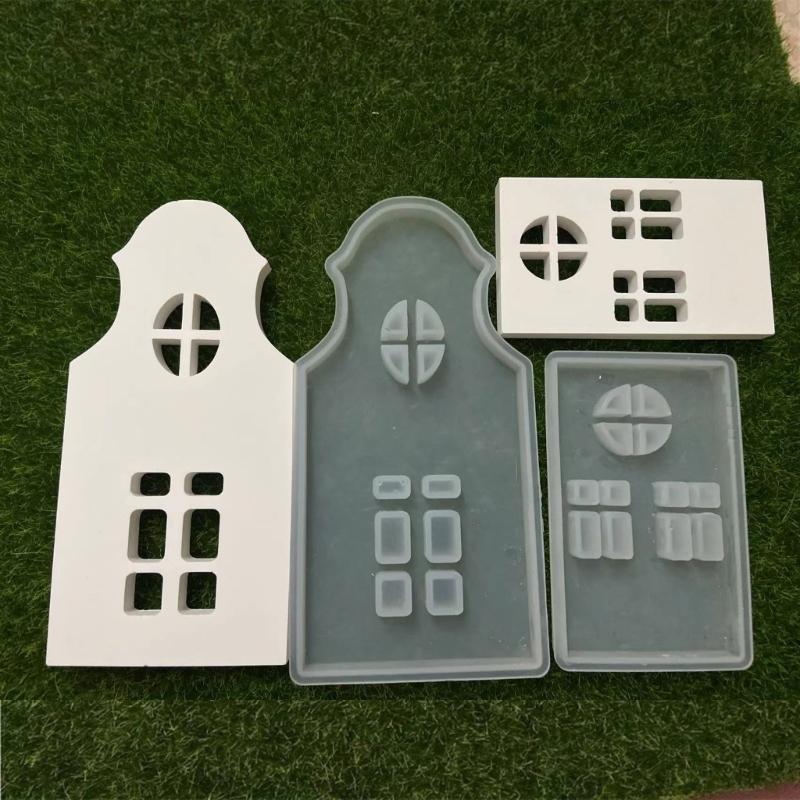 Multipurpose Sturdy Silicone House Candle Holder Mold Set Portable for Resin Plaster Craft Supplies Assorted Sizes