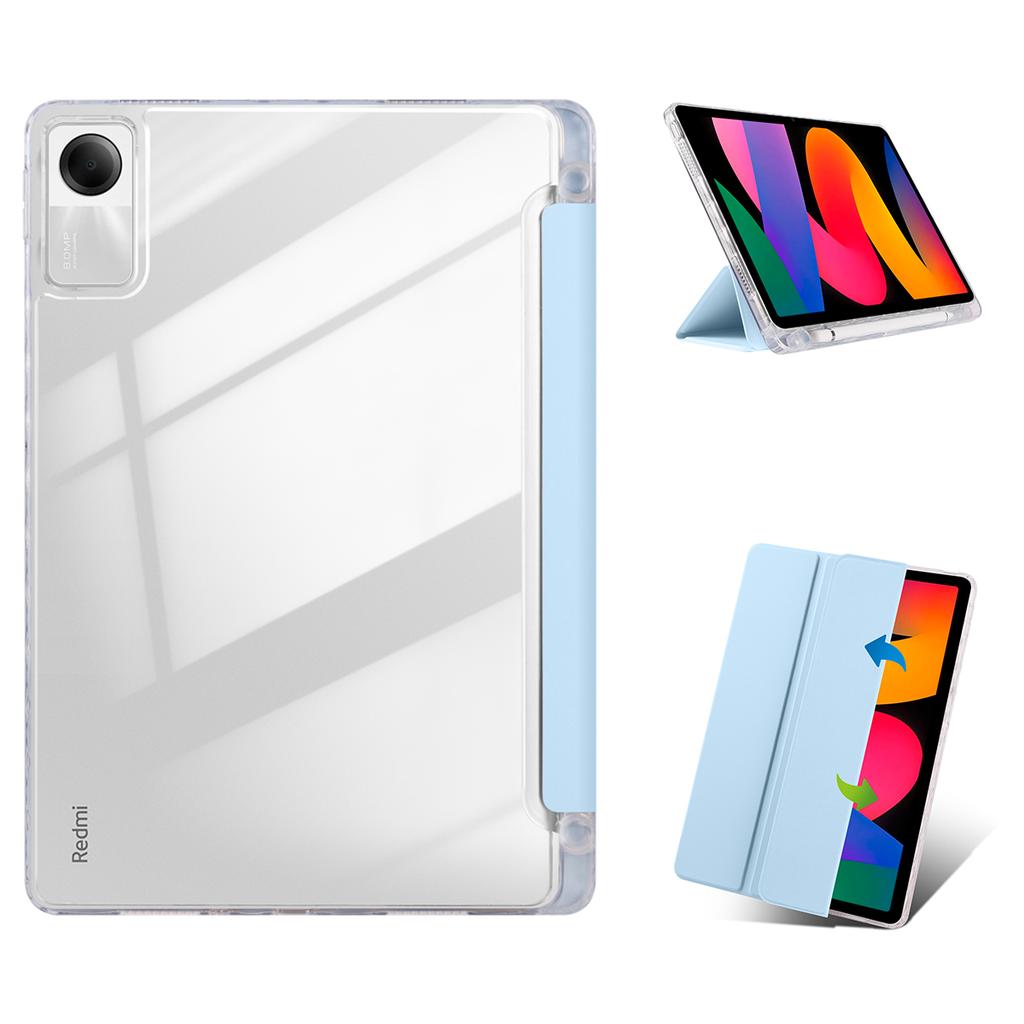 For Xiaomi Redmi Pad SE Case Tri-Fold Stand Leather+TPU+Acrylic Clear Back Tablet Cover