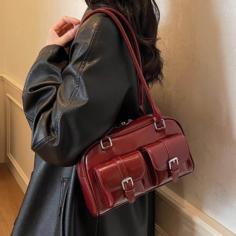 2025 Winter Retro PU Leather Double Pockets Underarm Bags For Women Y2K New Korean Fashion Female Shoulder Bag Stylish Handbags