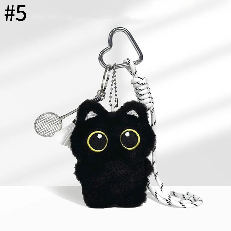 Cute Cartoon Black Cat Keychain Bag Pendant Backpack Hanging Ornaments Lovely Cat Doll With Camera Animal Car Keyring Kids Gift