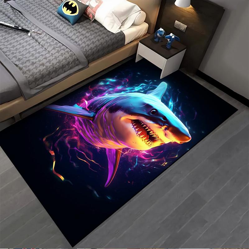 "Colorful Shark Print Carpet with Neon Lighting Style Design" Suitable for use as an anti-slip for living room bedroom sofas