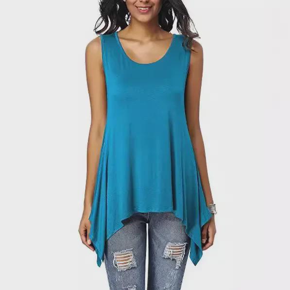 

2024 Women s Spring & Summer Round Neck Sleeveless Loose T-shirt Double Extra Large темно-синього кольору