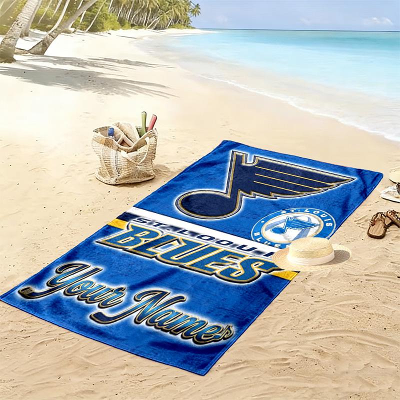Name Custom St. Louis Blues Logo Print Beach Towel, Large Soft Quick Dry Towel for Beach Camping Swimming