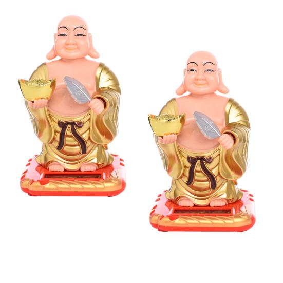 Solar Powdered Buddha Statue Flip Flap Pot Swing Toy Car Home Office Ornament