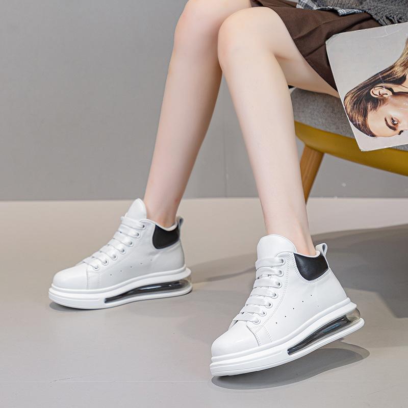 Thick-soled Air Cushion Leather High-top Women's New Fashionable Versatile Breathable Large-size Women's Shoes