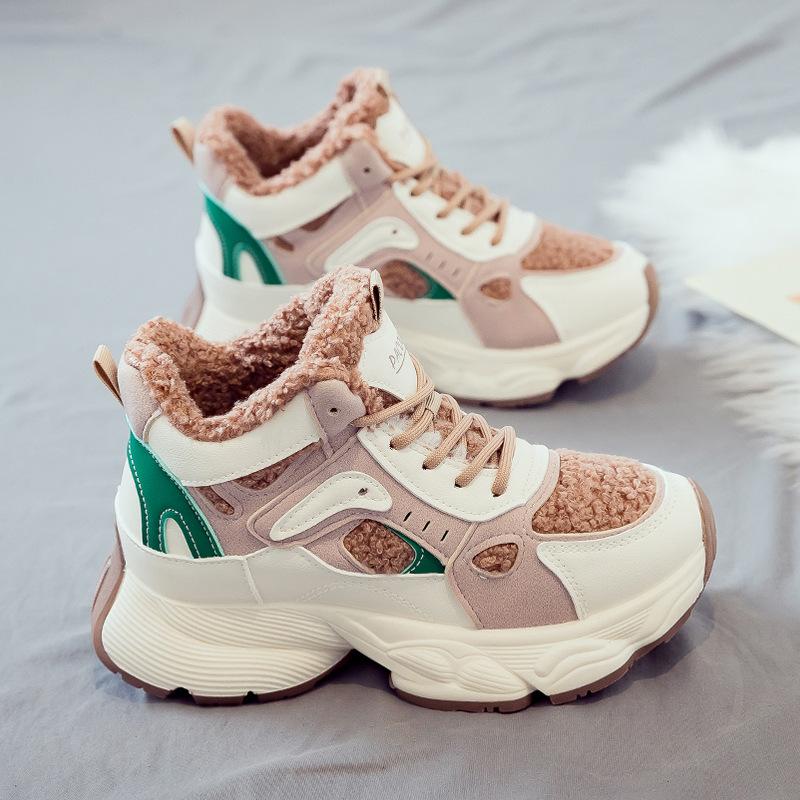 

Fleece thickened warm high-top cotton shoes for women s winter new versatile little white sports students 40