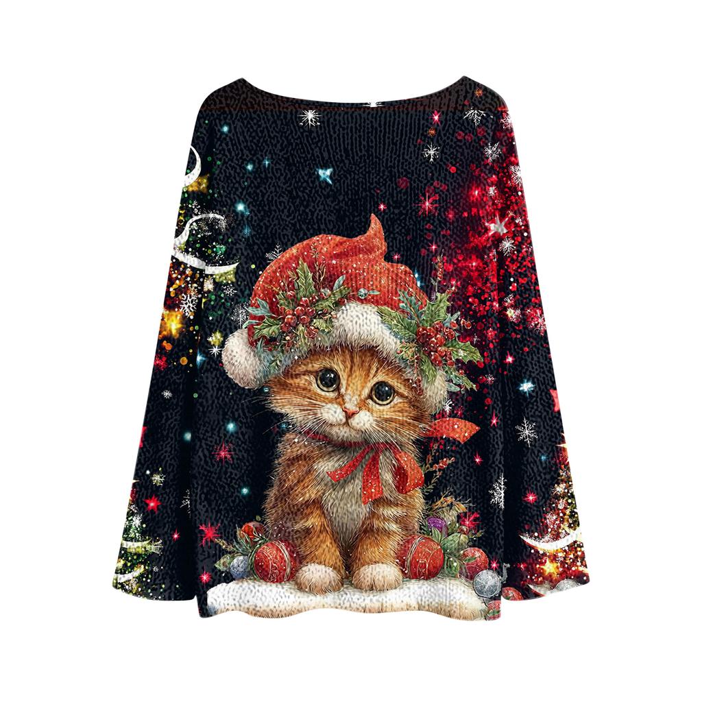 Womens  Fall Sweaters Long Sleeve Print Tops Pullover Sweaters Loose Dressy Casual Basic Clothes