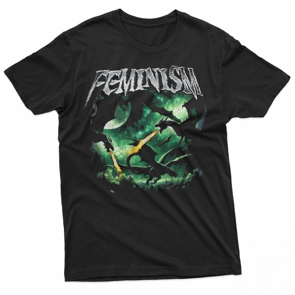 Feminism Three Dragon Fire Breathing Dragon Galaxy Dark Art 100% Cotton T-shirt Mens Tees Top