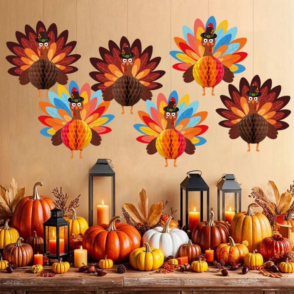 2pcs Thanksgiving Theme Thanksgiving Turkey Ornament Honeycomb Ball Party Hangings  Home Decoration