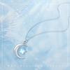 CUOKA MIRACLE Moonstone Necklace Moon Star Necklace 925 Sterling Silver Crescent Moon and Star Pendant Necklace Synthetic Rainbow Moonstone Star Moon