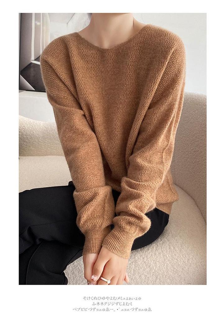 Women's Round Neck Wool Knitwear - Loose Fit Long Sleeve Pullover for Autumn & Winter