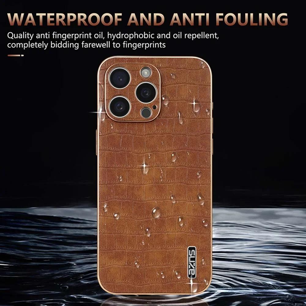 Alligator Style PU Leather Phone Case For iPhone 17 Air 15 16 14 13 12 11 Pro Max Plus Camera Protect Plating Shockproof Cover