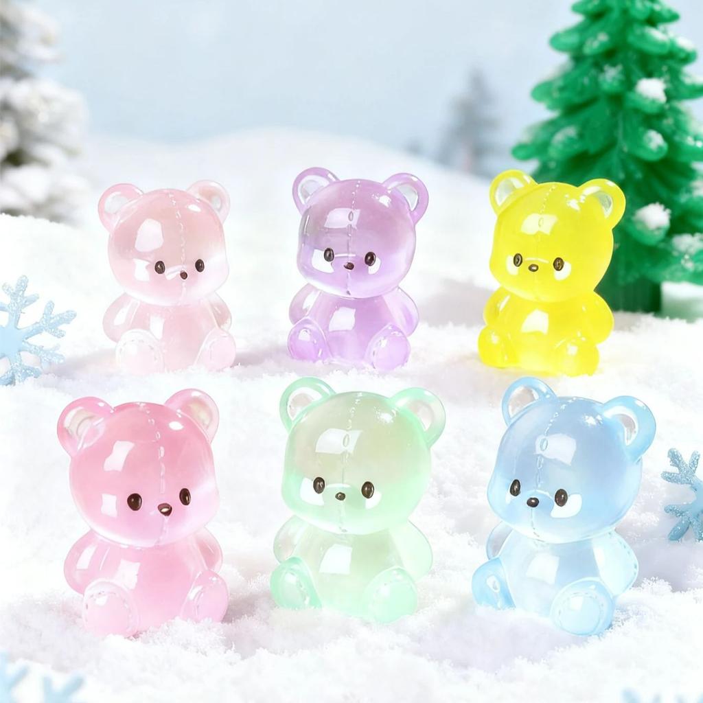 10/20Pcs Luminous Bear Figurines Glow In The Dark Mini Resin Decor Bears For Christmas Fairy Garden Gift Random Color