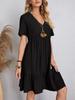 Women Solid Ruffles Mini Dresses Summer Casual Loose V Neck High Waist Dress Ladies Vintage Large Big Lace Dresses