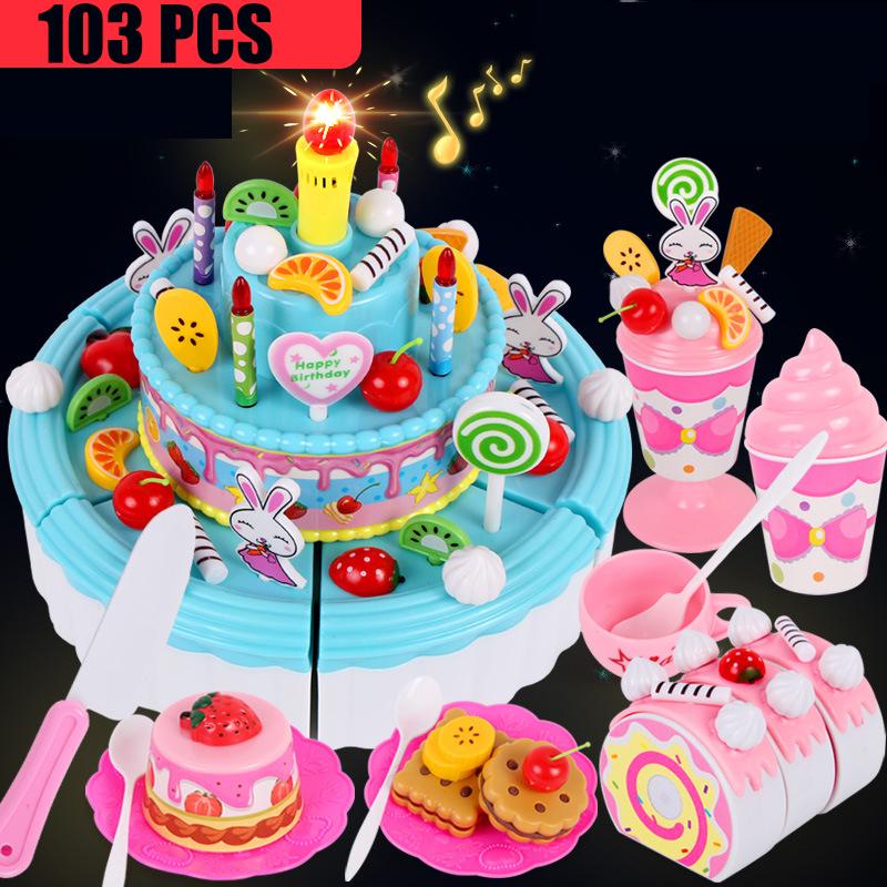 Non-Toxic Children Toy Food Cake Model Children Simulation Kitchen Coffee Pretend Play Tea Set Utensils Cut Kids Play House Birthday Cake Toys