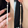 Women Bead Rhinestone Party Wedding Drop Chain Tassels Hook Linear Earrings