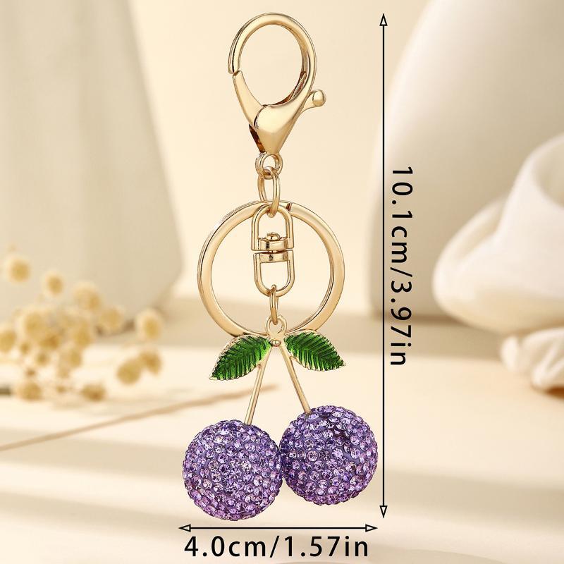 Shiny Creative Rhinestone Cherry Keychain Luxury Exquisite Keyring Cute Bag Pendant Charm for Holiday Souvenir