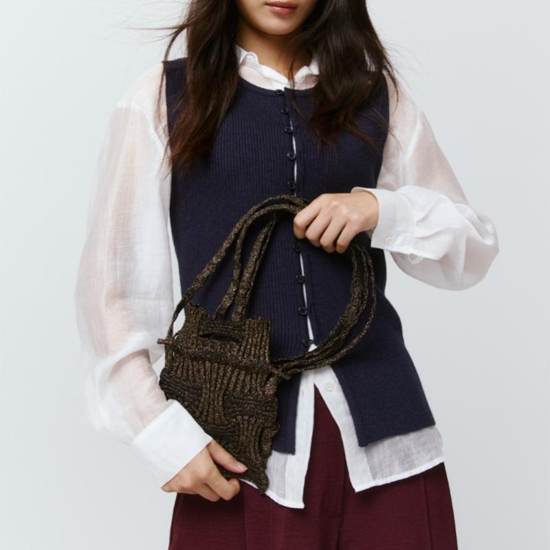 Pleatsmama Mini Crossbow Bag Black Brown Glitter
