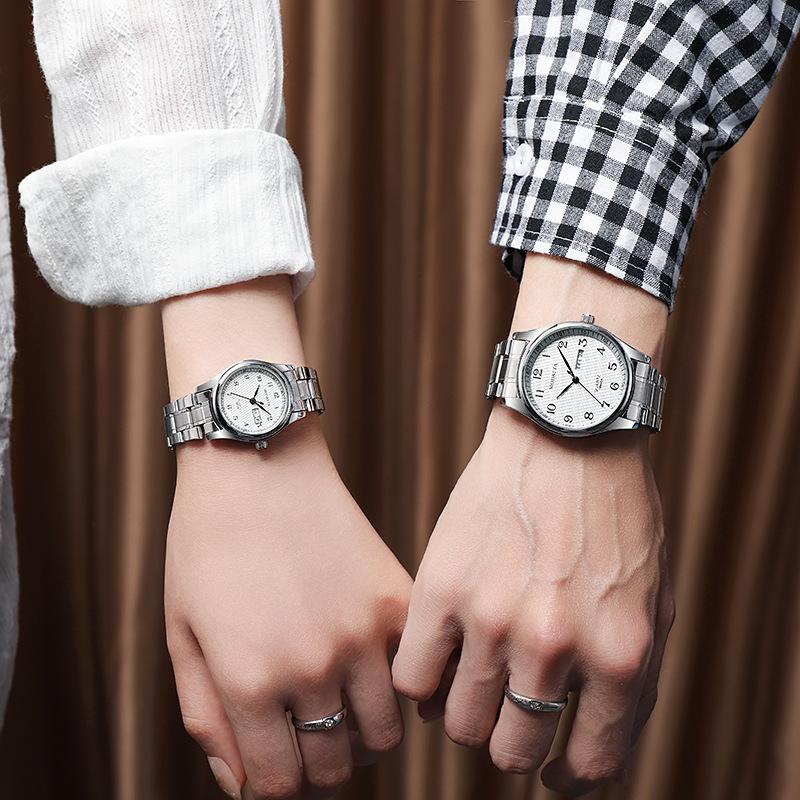 Couple Men'S Women'S Watch Fashion Simple Double Calendar Steel Belt Watch Student Male And Female Watch Generation
