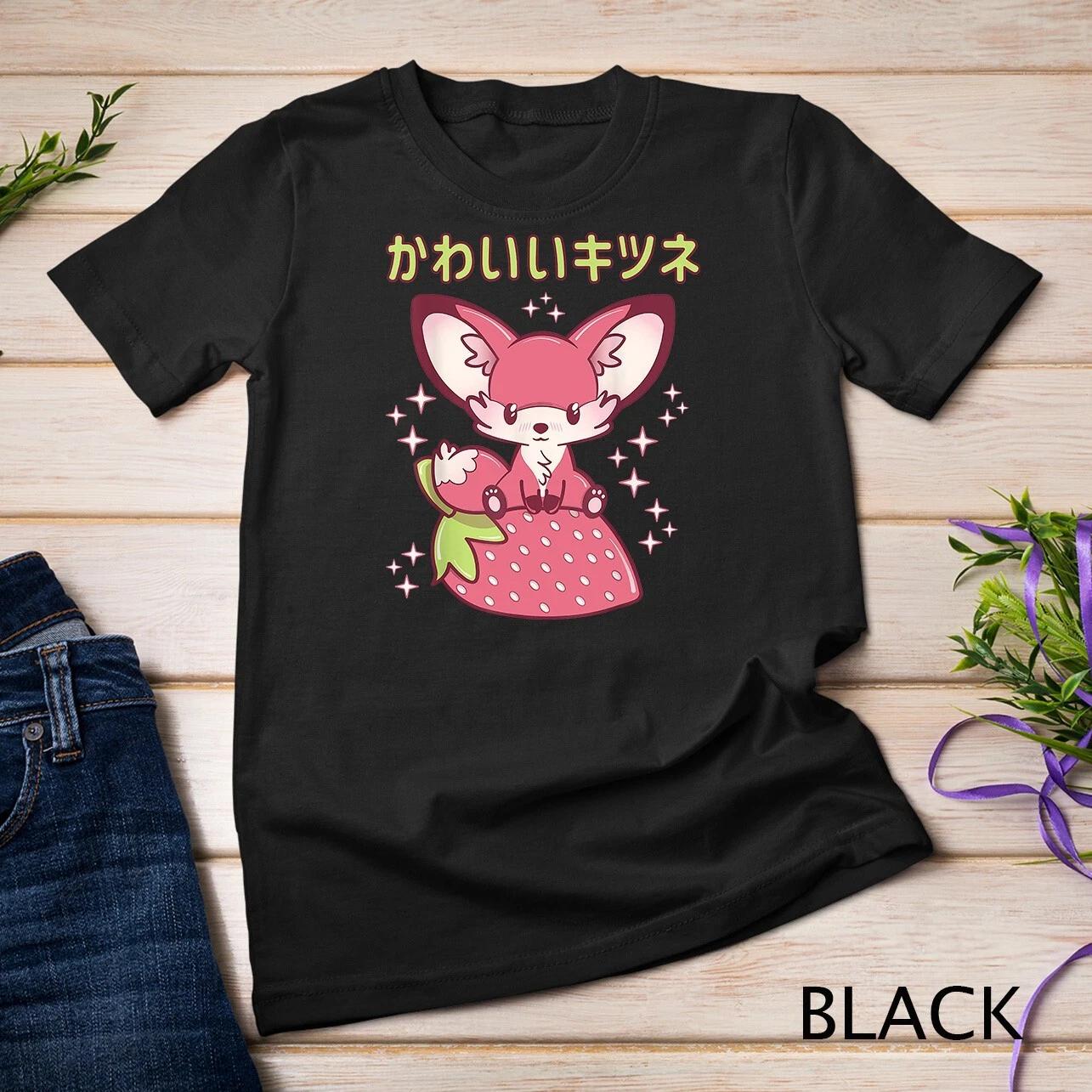 Pink Pastel Strawberry Fox Japanese Kawaii Pink Goth Fox T-Shirt Unisex T-shirt 1 L