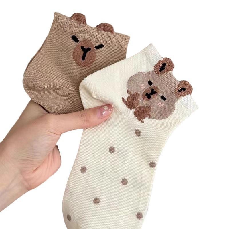 SCIONE Cute Kapibala Socks Women Socks Trend Cotton Socks Spring and Summer Thin Cartoon Low Socks Short Tube