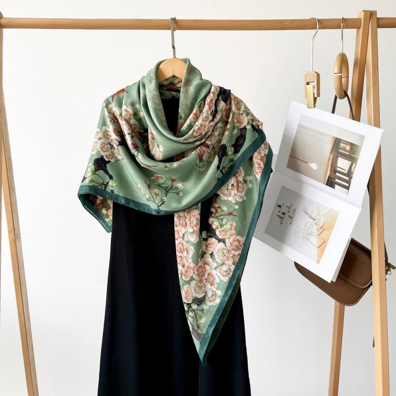Silk Scarf Big Square Scarf for Women's Spring New High-end Touching Double-sided Digital Printed Shawl Scarf