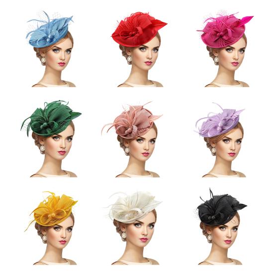 Topper Hat Retro Style Imitation Linen Women Headwear Bows Feathers Mesh Accents Fascinator Hat Hair Accessory