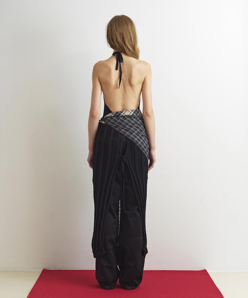 Aobteu Layered Halter Neck Knit Dress - Black