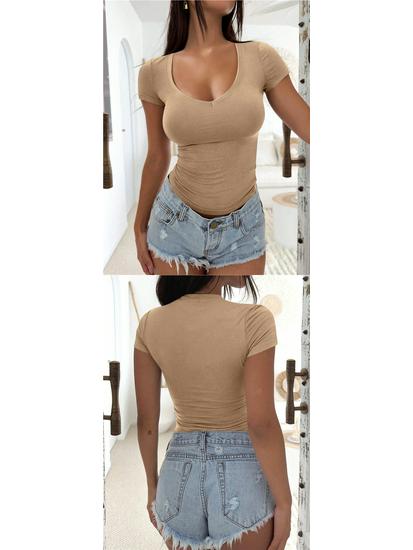 Cross-Border Women's High-End Slim-Fit Short-Sleeve Fashion T-Shirt