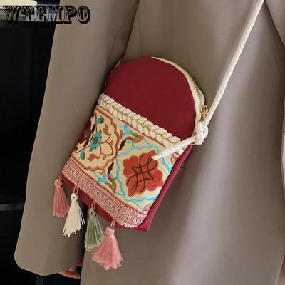 Ethnische Handtasche für Damen im antiken Stil, einzelne Schulter-Umhängetasche, modische Quastentasche für Damen