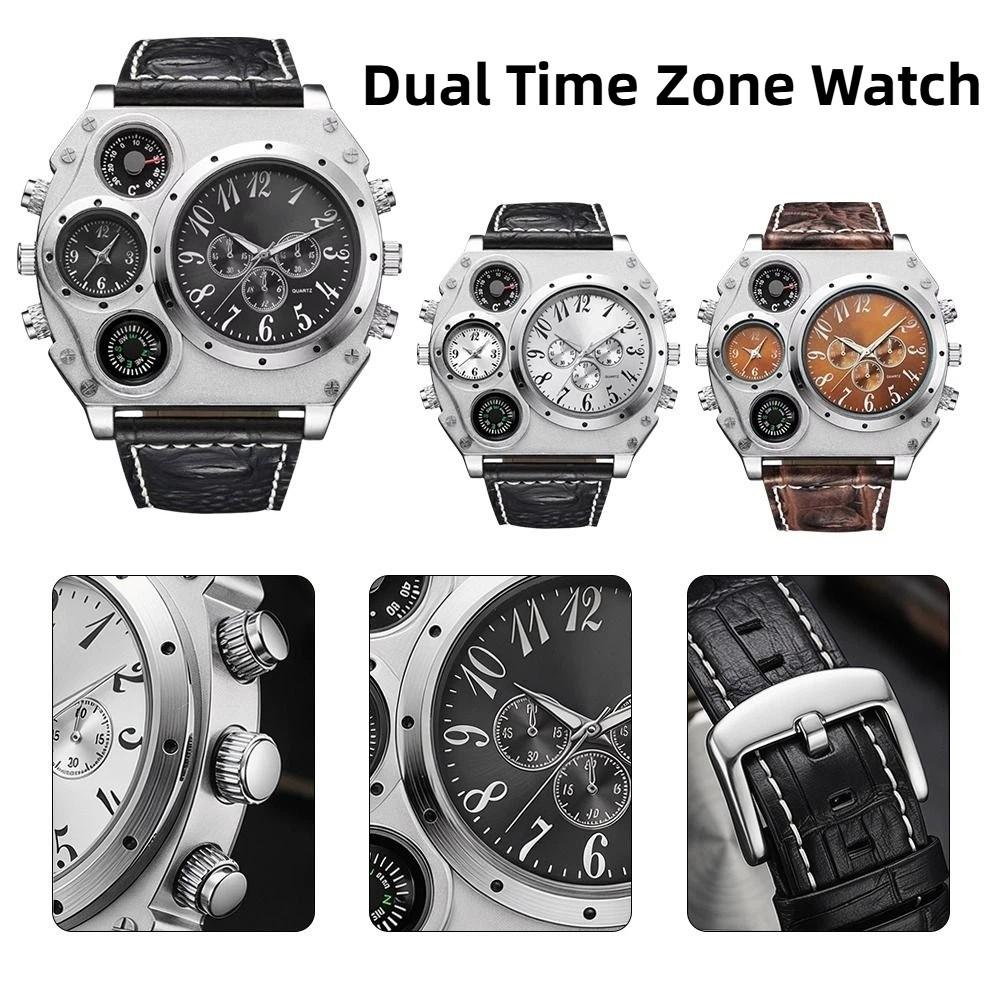 Large Dial Big Face Watches PU Leather Strap Men's Watch Antique Quartz Watch Casual Wear
