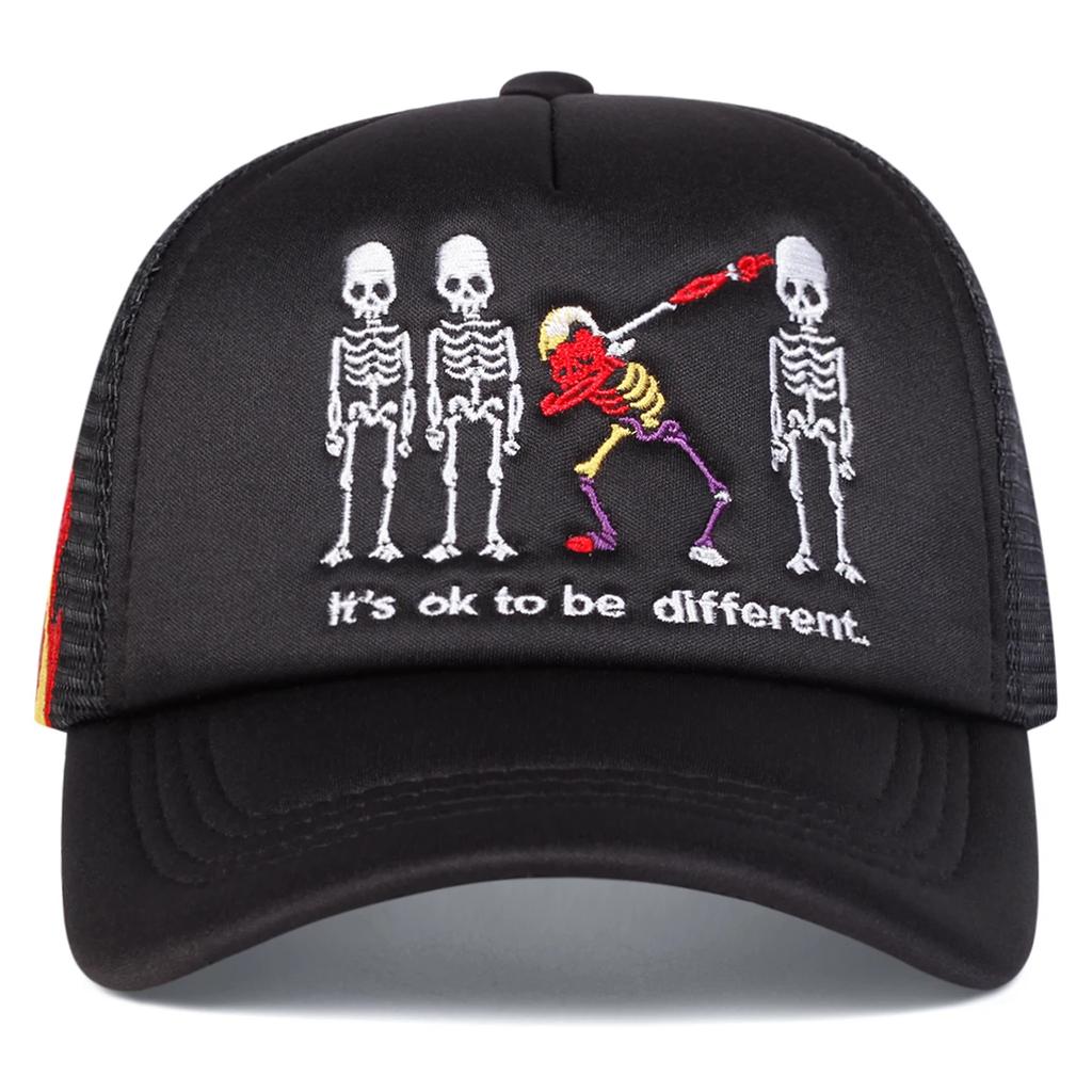 Unisex Skeleton Embroidery Baseball Net Caps Outdoor Adjustable Spring and Summer Casual Sunscreen Hat