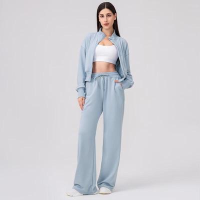 Women's Zipper Hoodie & Wide-Leg Pants Set