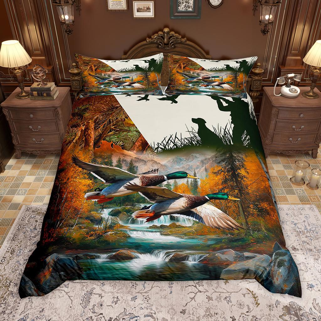 Homewish Rustic Lodge Cabin Duvet Cover Set Hunting Deer Bear Bed Set Retro Plaid Checkered Quilt Cover Set