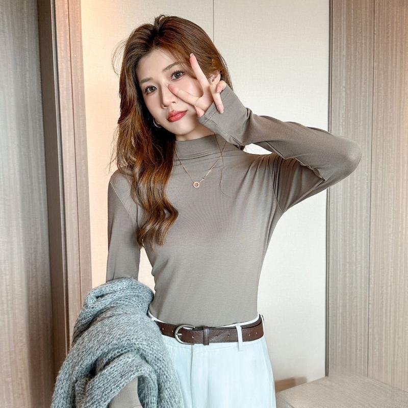 

Хлопок Тианси Осень и Зима Полувысокий Воротник Однотонная Базовая Рубашка с Длинными Рукавами, чтобы Вы выглядели Стройными и Стройными XL