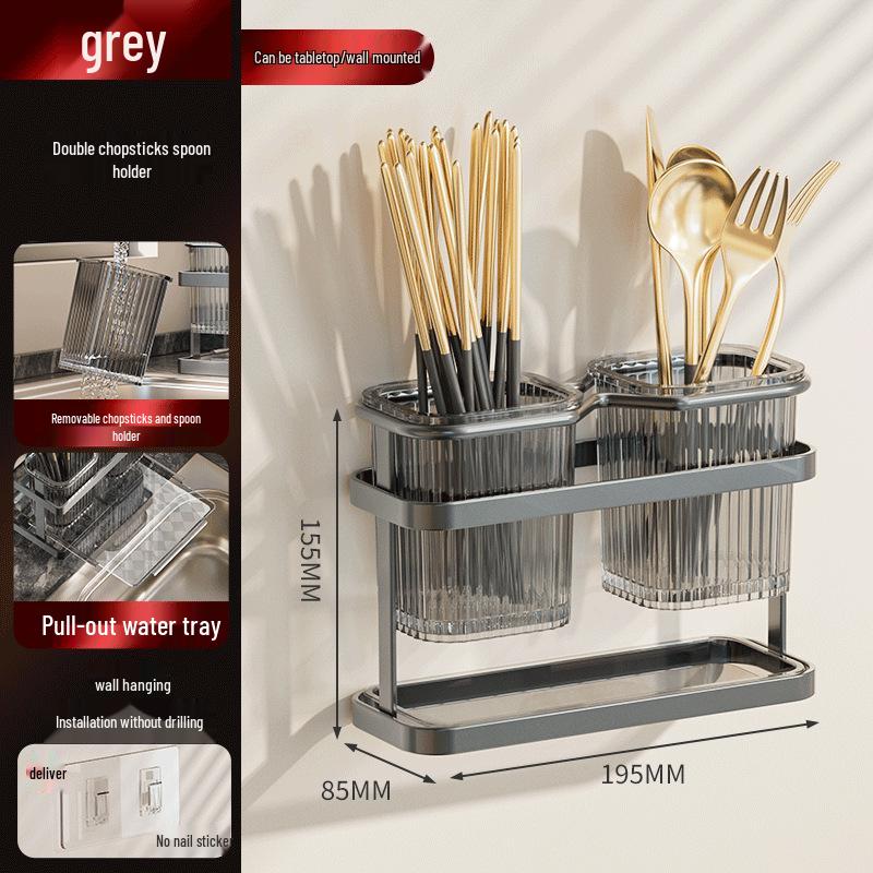 

Настенная многофункциональная подставка для столовых приборов: Встроенная подставка для палочек и органайзер для ножей с сушилкой