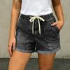 Shorts Jeans Feminino Casual com Cintura de Cordão, Barra Dobrada e Bolsos Frontais Grandes para Uso Diário