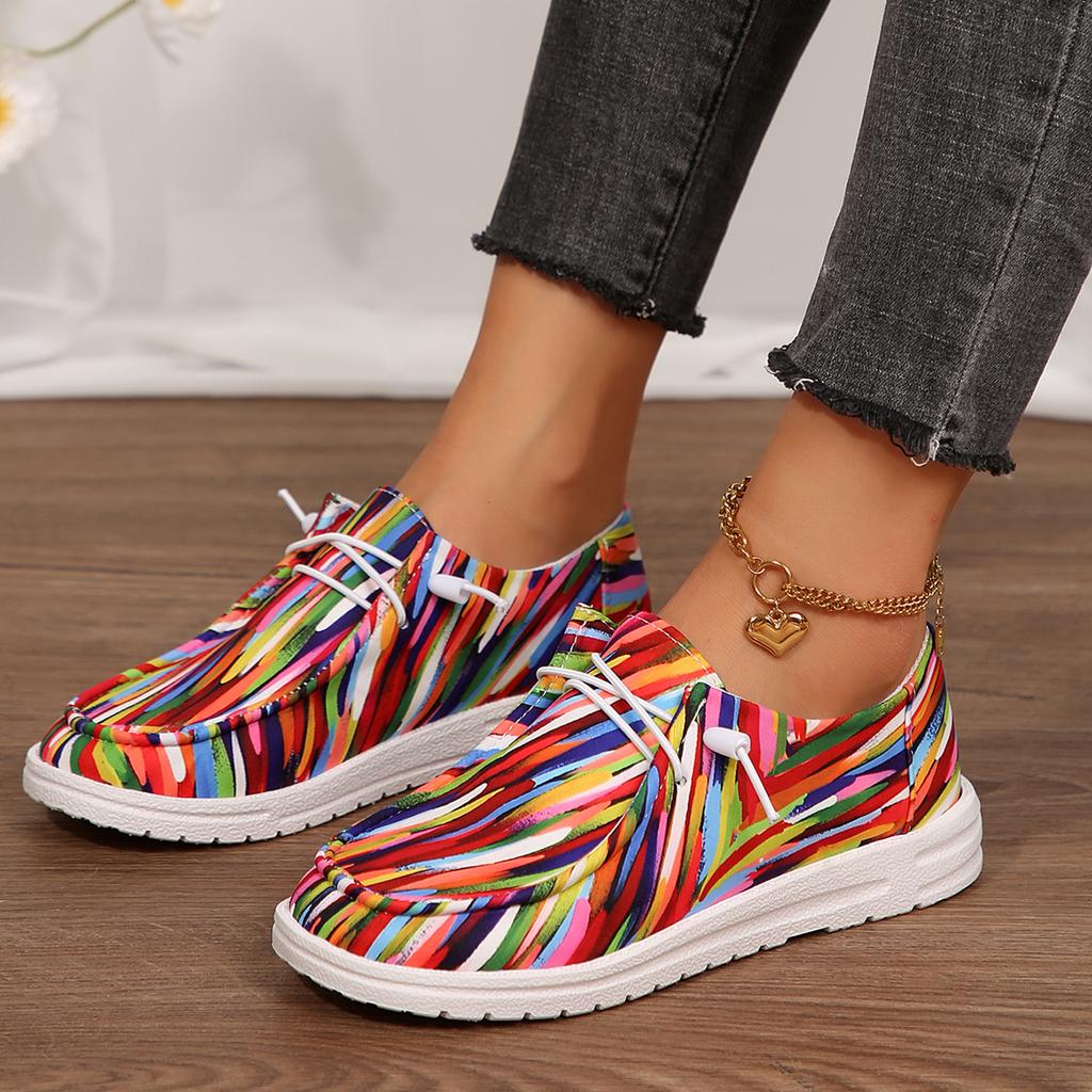 2024 neue Frauen Regenbogen Leinwand Schuhe Herbst Neue Casual Täglichen Damen Flache Schuhe Runde Kappe Multi Farbe Drucken Lace Up turnschuhe