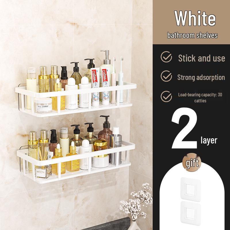Punch-Free Wall-Mounted Bathroom Storage Shelves and Vanity Organizer