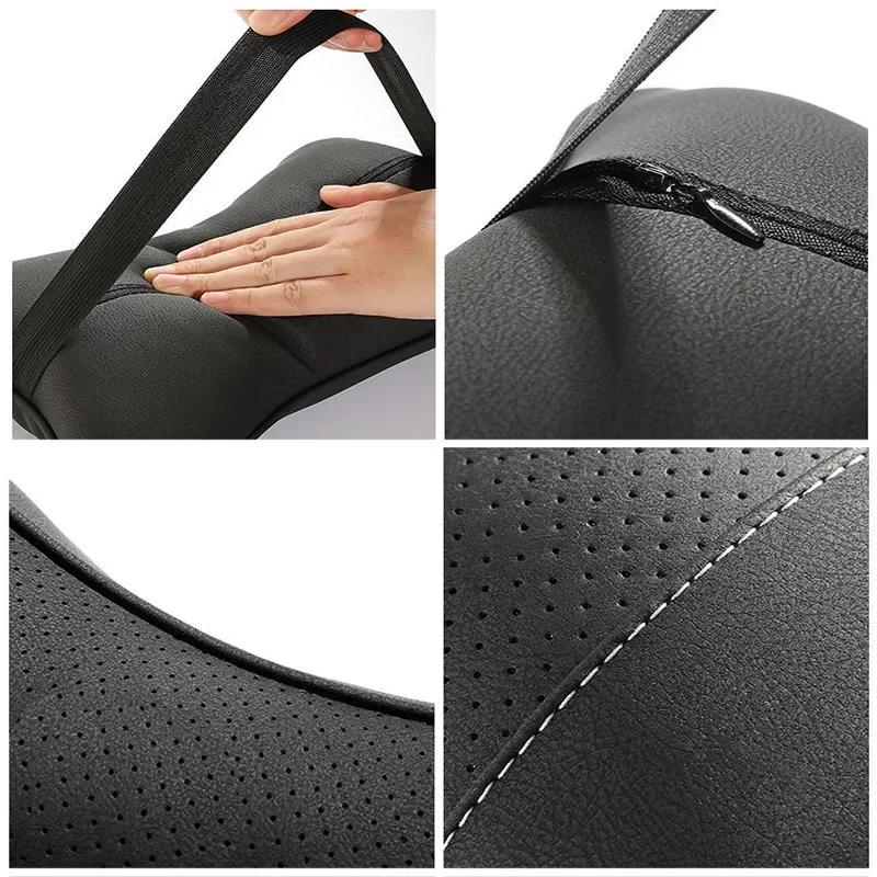 VW Car Leather Headrest Seat Head Support Neck Pillow For Volkswagen Polo Golf GTI CC Tiguan Arteon Passat Jetta Touareg ID.3