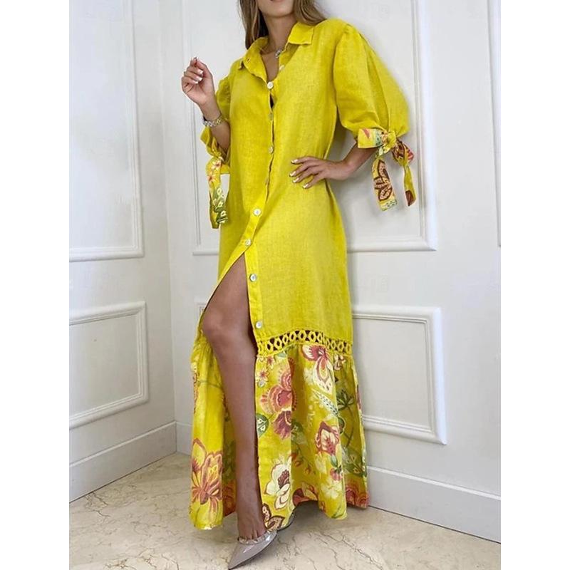 QICED Fashion Summer Spring 3/4 Sleeves POLO Neck Casual Dresses