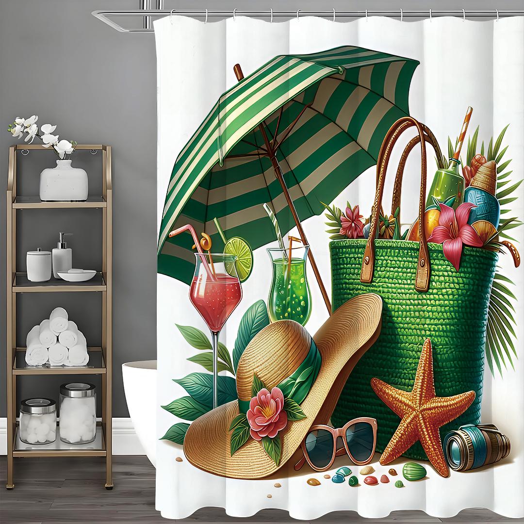 

Зеленый зонт плетеная сумка соломенная шляпа цветочный напитки шторка для душа, декоративная шторка для душа для ванной, водонепроницаемая шторка для душа wi 90*180cm