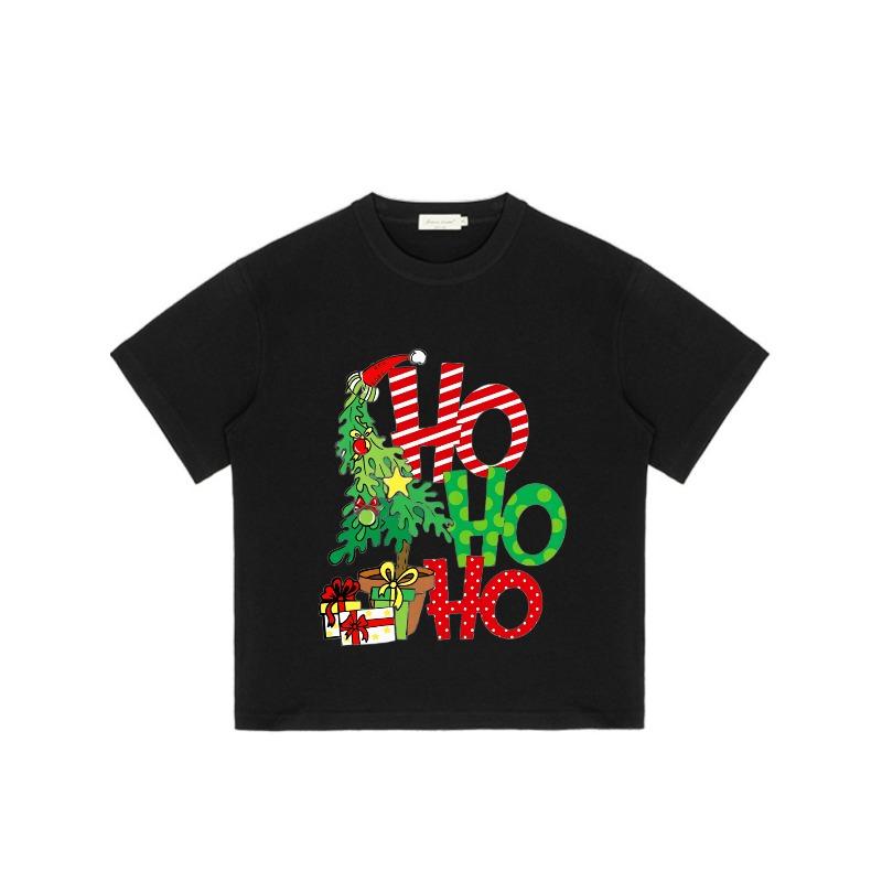 Christmas T-Shirt Black Ho Ho Ho Christmas Tree and Gifts Print Holiday Party Wear