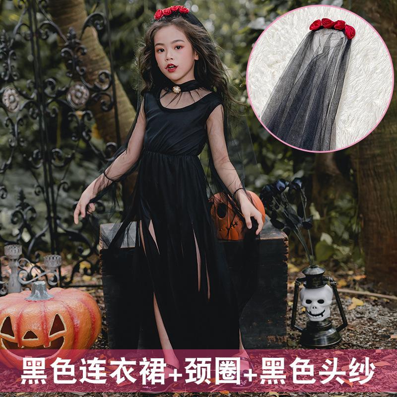 Halloween Costumes Kids Costumes Girls Dark Demon Ghost Bride Long Dress Vampire Witch Witch