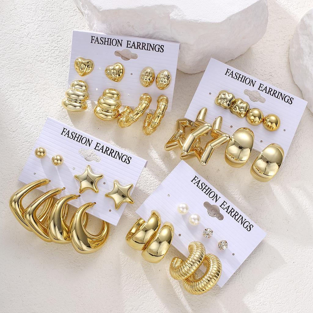 16 Pairs Punk Geometry CCB Earrings Set For Women Fashion Creative Pearl Water Drop Heart Thick Stud Earring Daily Party Jewelry