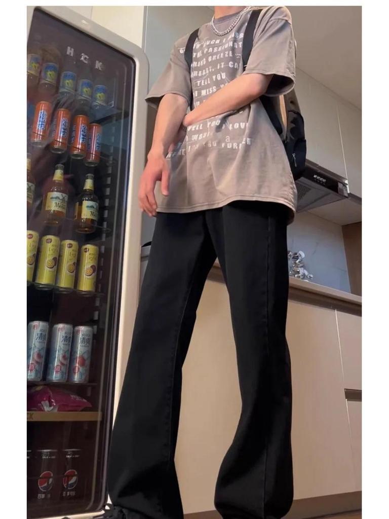 Light Blue Men's Flared Machete Jeans - Versatile American High Street Style, Straight Leg Summer Pants.