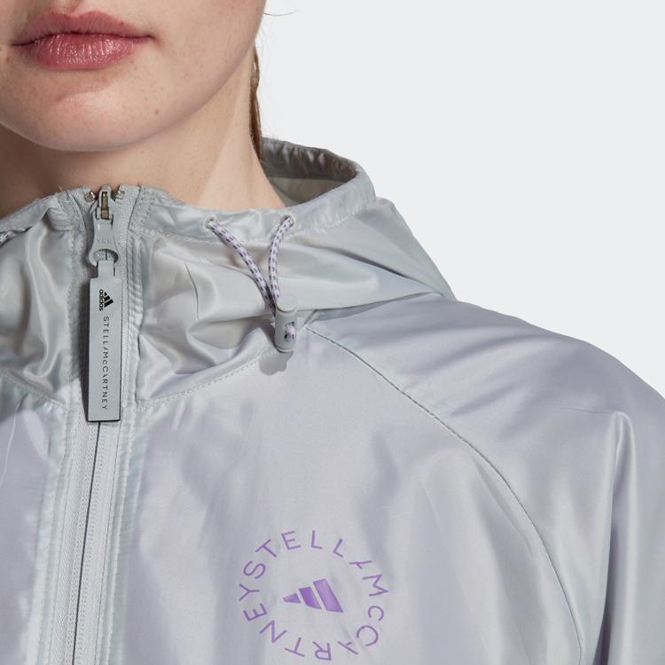 Adidas X Stella McCartney Kollaboration Letter Logo Print Kapuzen-Reißverschlussjacke Damenjacke Hell-Cyan-Grau HG6866