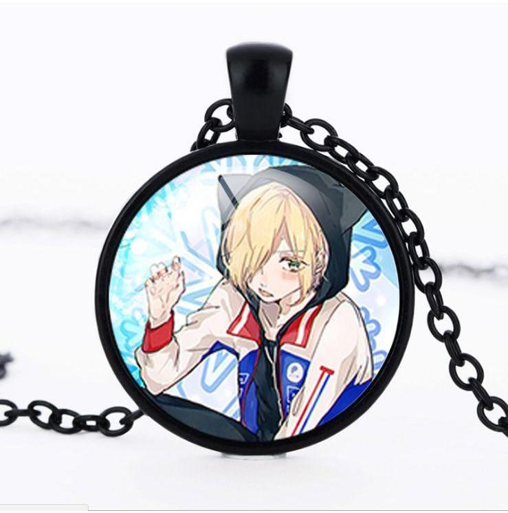 Round Acrylic Alloy Pendant Figure Pattern Necklace Unisex Chain