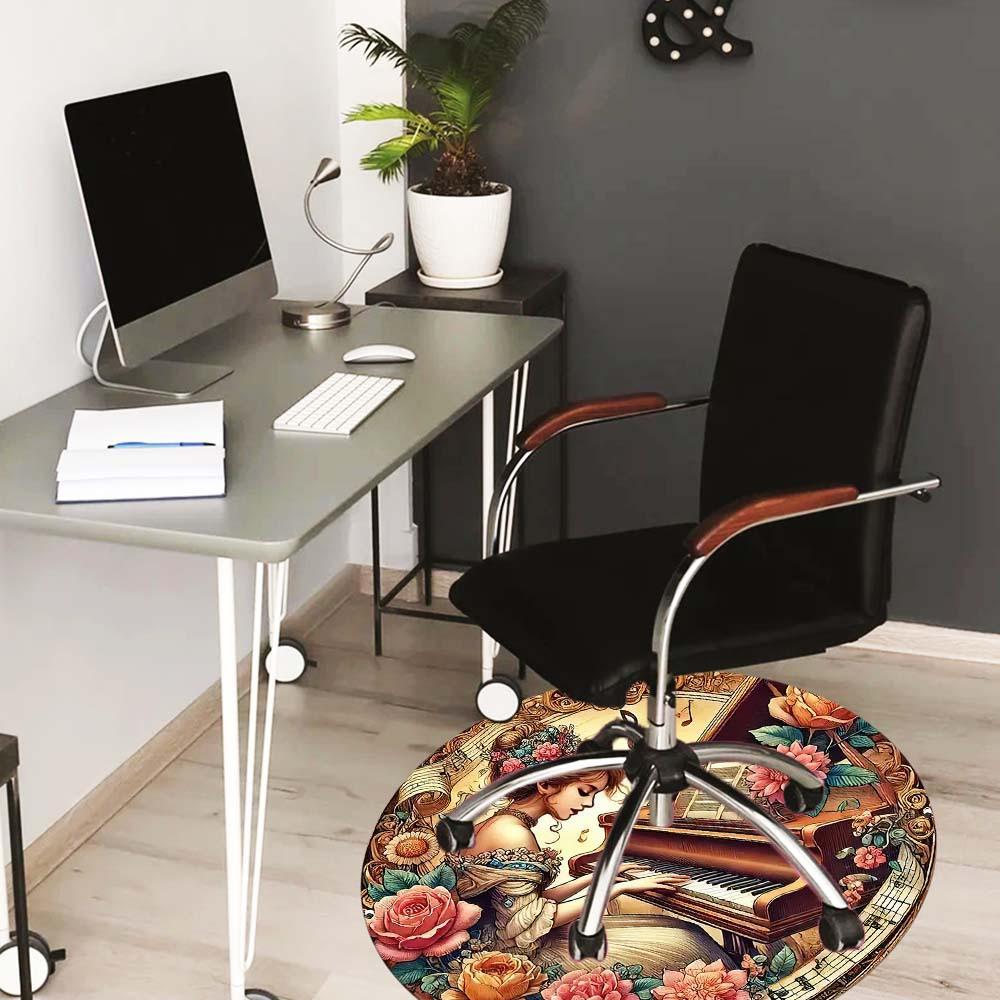 Playing The Piano Round Rug Suitable For Office Reception Office Chair Protection Carpet And Also Suitable For Gifts To Relatives And Friends