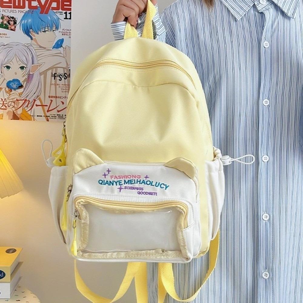 Multiple Pockets Student School Bag Color Matching Large Capacity Daypack  Women